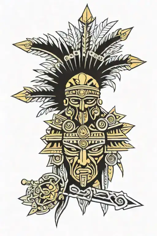 Aztec Warrior Headdress With Weapon Piercing It