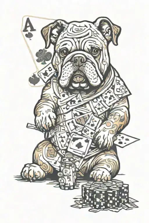 An English Bulldog Playing Poker Surrounded By Gambling Symbols