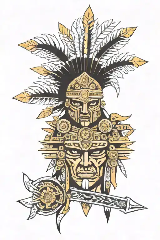 Aztec Warrior Headdress With Weapon Piercing It