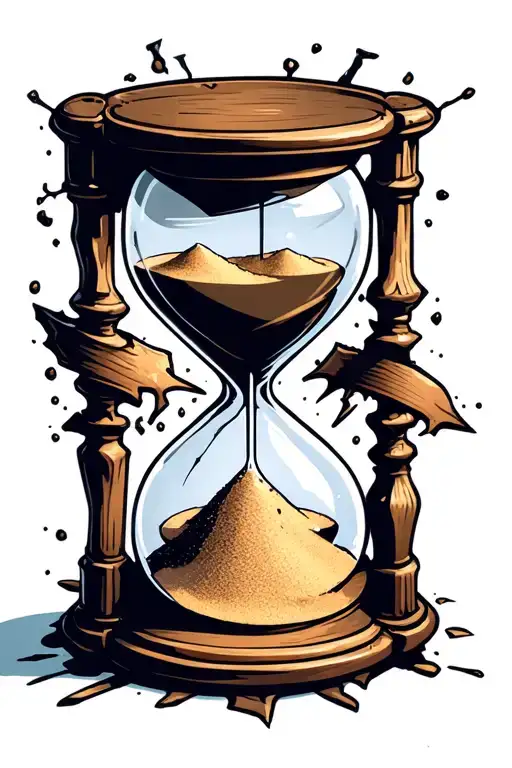 Broken Hourglass With Sand Running Out Of Time