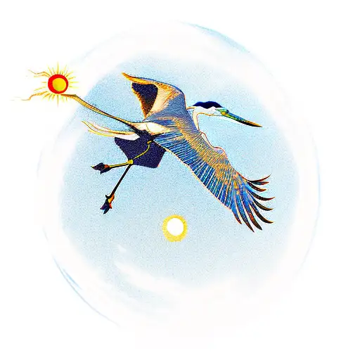 Heron Fliying With Sun In The Back