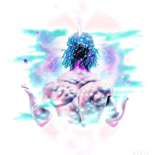 A Mystical Scene Of A Water Bearer Pouring Out A Constellation Of Pink And Purple Stars