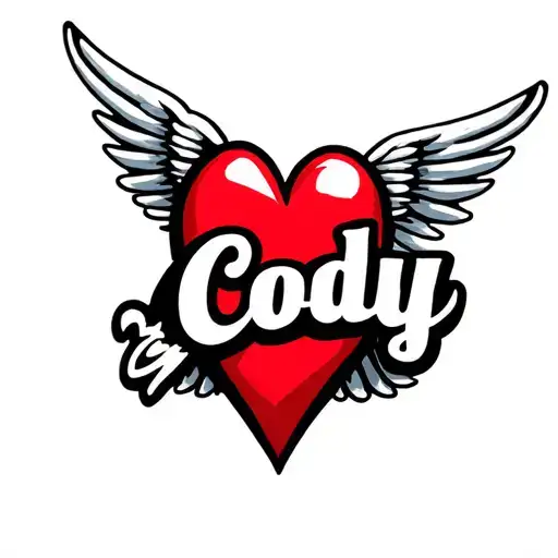 Red Heart With Black Wings And White Name Cody