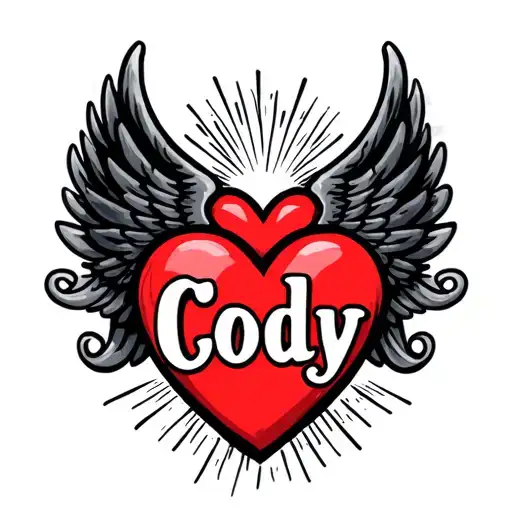 Red Heart With Black Wings And White Name Cody