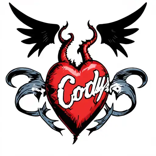 Demon Heart With Black Wings And White Name Cody