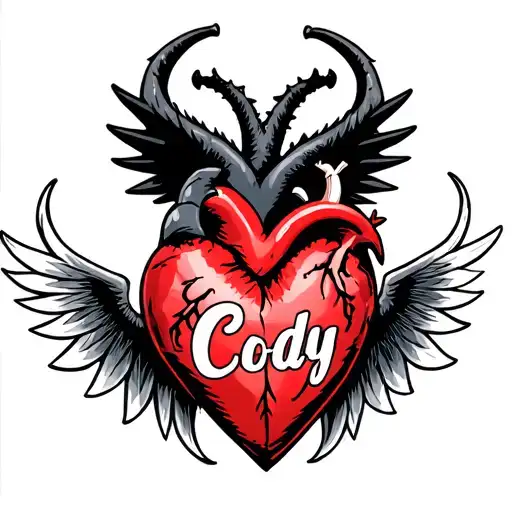 Demon Heart With Black Wings And White Name Cody