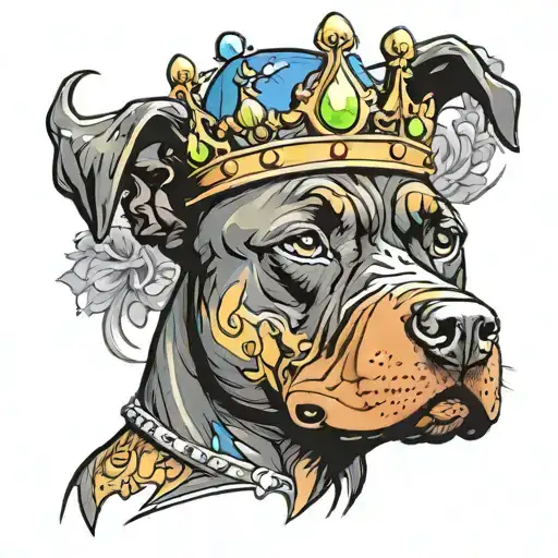 A Black Pitbull Face Wearing A Crown Looking Serious