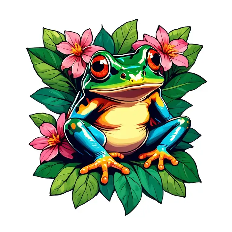 Dart Frog On Leaves And Flowers