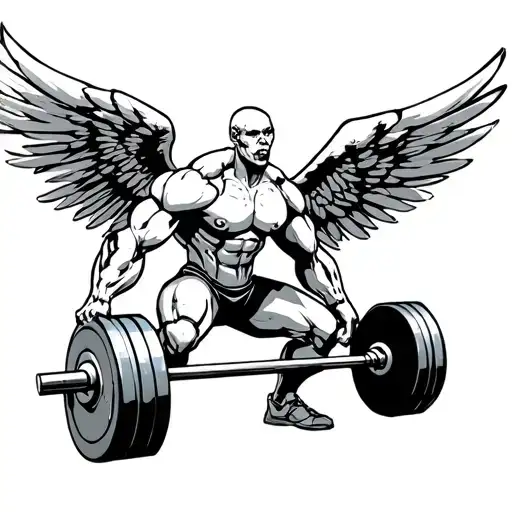 Futuristic Angel Dead Lifting Weights