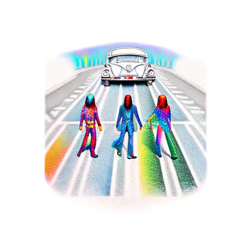A Psychedelic Tattoo Of The Beatles Crossing Abbey Road