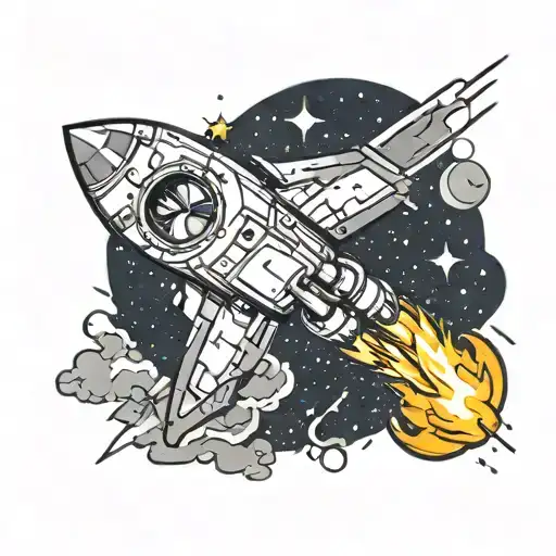 Rocket Ship Blasting Off Into Space