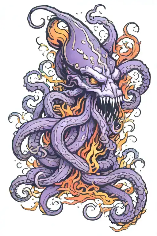 Purple Kraken In A Sea Of Fire