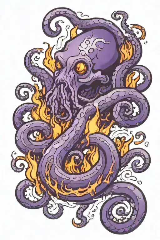 Purple Kraken In A Sea Of Fire