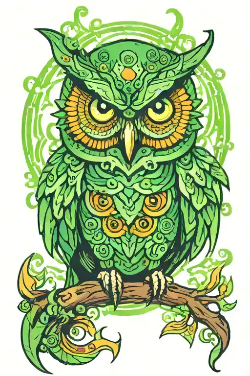 Owl With 6 Eyes Green Lighting