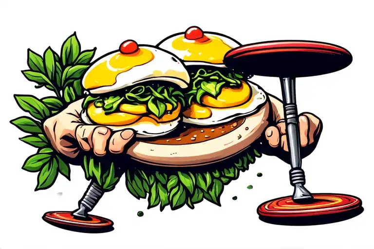 Two Eggs Benedicts Playing Frisbee Golf
