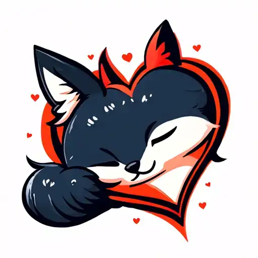 Fox Sleeping Around A Heart