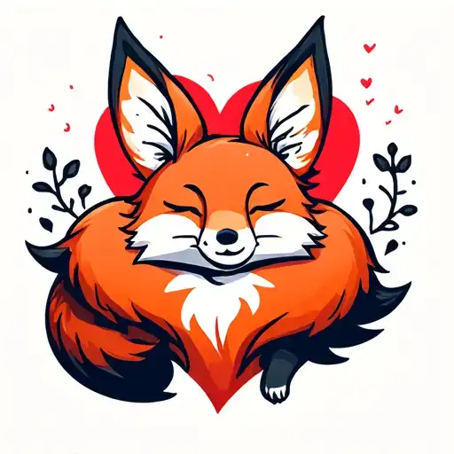 Fox Sleeping Around A Heart