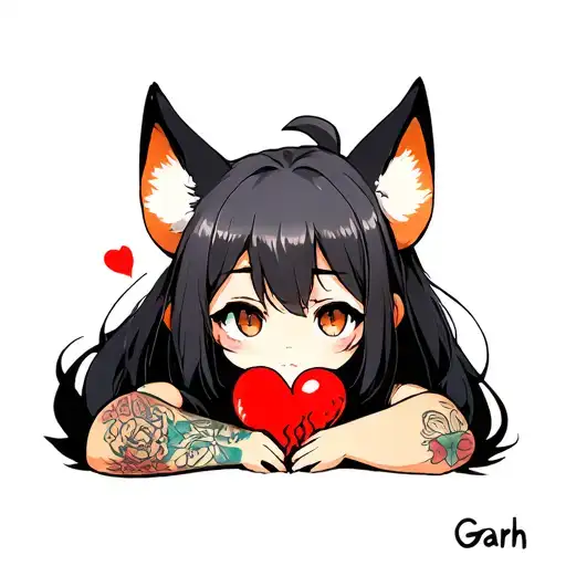 Anime Shy Fox Girl With Tattoos Stitching Together A Broken Heart