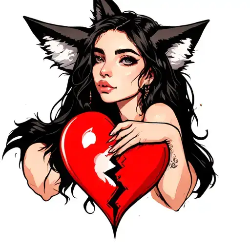 Woman With Fox Ears Stitching Together A Broken Heart