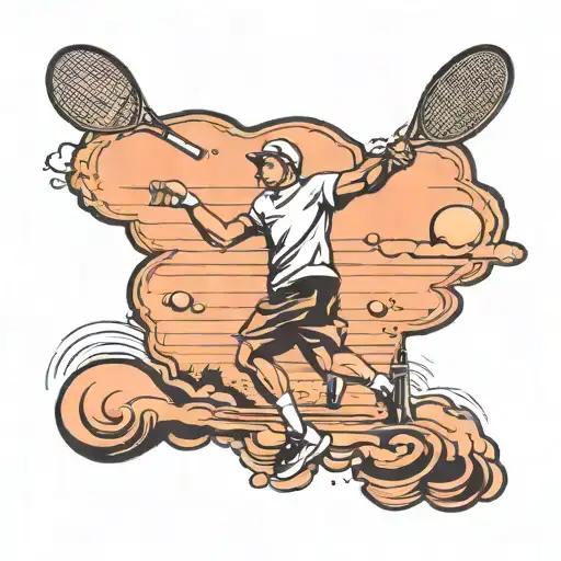 A Tennis Player Serving A Ball Towards An Airplane Landing On A River