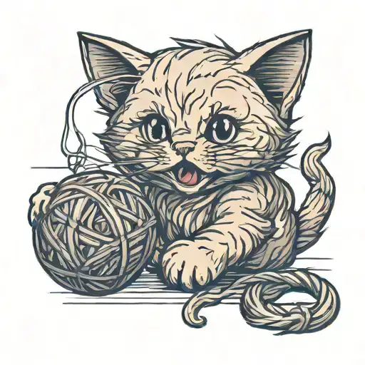 A Little Cat Playing With A Ball Of Wool
