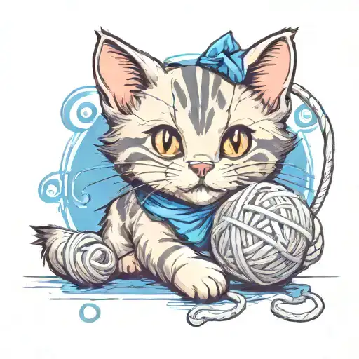 A Little Cat Playing With A Ball Of Wool
