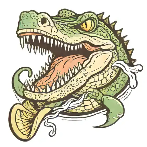 A Crocodile Eating A Fish