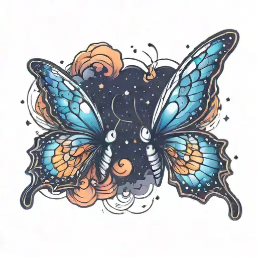 Mariposas Flying In A Cosmic Background With Stars And Galaxies