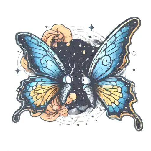 Mariposas Flying In A Cosmic Background With Stars And Galaxies