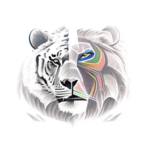 Bear Rearing Up With A Lion On Its Right And A Tiger On Its Left