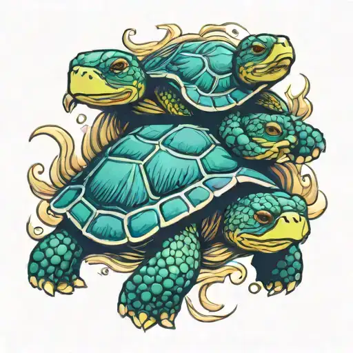 Mother Turtle And Two Baby Turtles