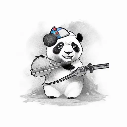 Panda With A Sword And Wearing A Hat