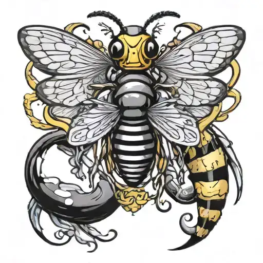 Queen Bee Yin Yang In Belly Horse Head To The Left Wings Out Right