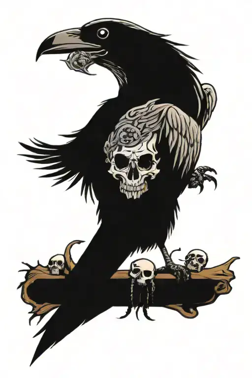 Crow In A Tree With Skulls