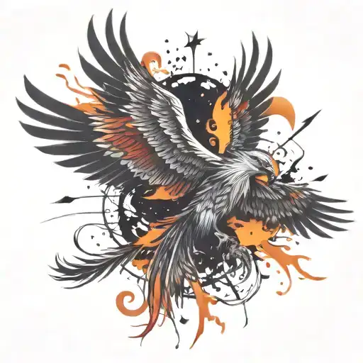 Multicolor Phoenix Rising Into The Galaxy Of Stars On Fire