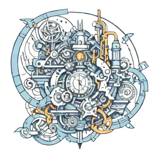 An Abstract Design Inspired By Engineering Blueprints And Ancient Mythology