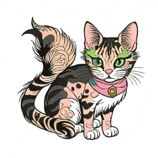 Girl Calico Cat With Green Eyes Named Sophie With A Pink Collar