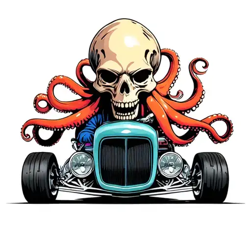 Skull Octopus Driving A Hotrod