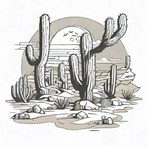 Arizona Desert Landscape With A Ghost Floating Next To A Cactus