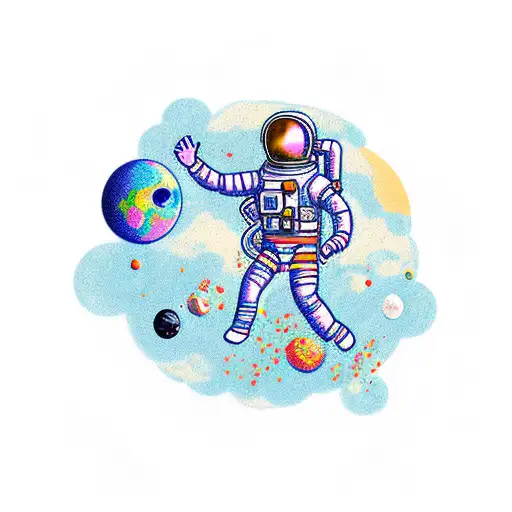 Astronaut Floating With Planets But A Full Left Sleeve