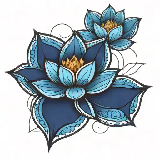 Abstract Blue Lotus Flowers With Geometric Patterns Symbolizing Business Success
