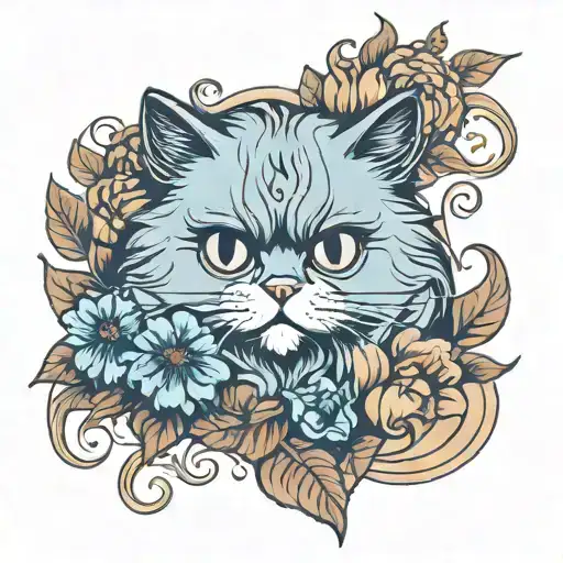 Persian Cat And Flowers