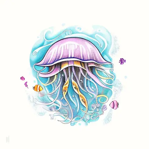 A Jellyfish With A Mermaid And Whale