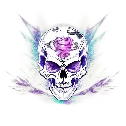 Skeleton Riding A Motorcycle In A Purple Storm