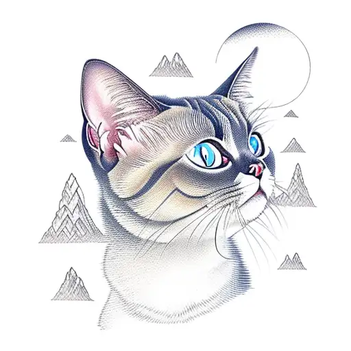 Siamese Cat With Mountains