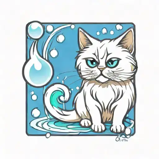 Persian Cat And Drops Of Water