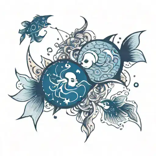 An Abstract Design Incorporating The Symbols Of Cancer And Pisces In A Celestial Setting