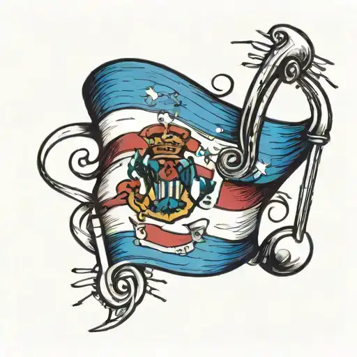 A New-school Style Tattoo Of A Puerto Rican Flag With Music Notes Intertwined