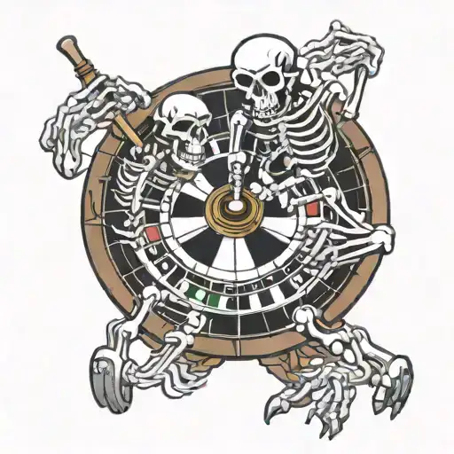 Angry Skeletons Crawling Over A Broken Roulette Wheel