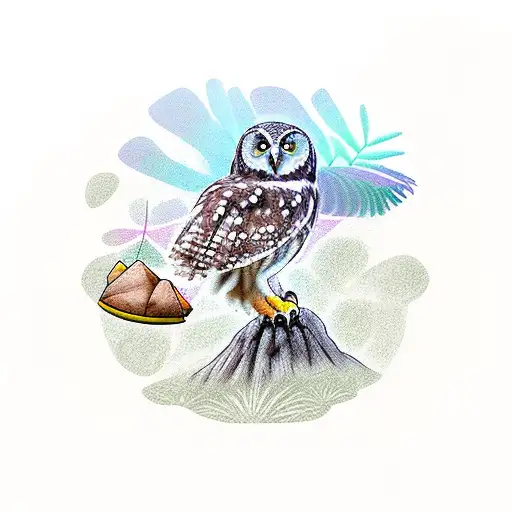 Owl With A Baby Foot Print And A Cedar And A Fern